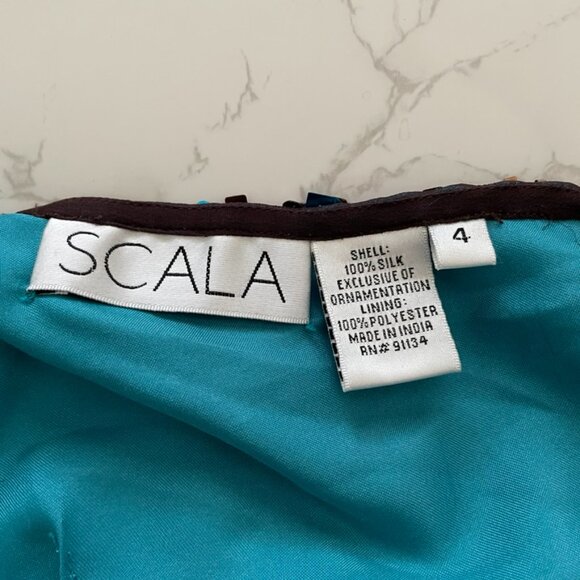 Scala Vintage One Shoulder Blue Bronze Embellished Sequin Mini Dress | Medium - Picture 6 of 11